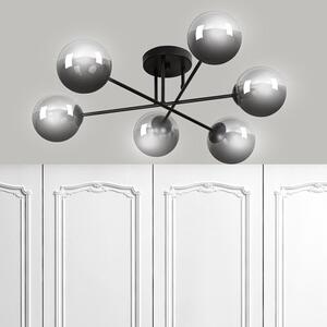 Stropní svítidlo BRENDI 6B – černé, grafitové sklo, 6× E14, šířka 75 cm