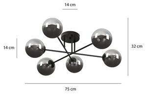 Stropní svítidlo BRENDI 6B – černé, grafitové sklo, 6× E14, šířka 75 cm