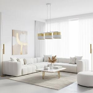 Závěsné svítidlo LUX 3 – bílé / zlaté, textilní stínidla, 3× E27, šířka 70 cm