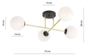 Stropní svítidlo MAGNUM 4 – černé, opálové sklo, 4× E14, šířka 75 cm
