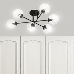 Stropní svítidlo BRENDI 6B – černé, čiré sklo, 6× E14, šířka 75 cm