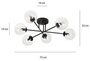 Stropní svítidlo BRENDI 6B – černé, čiré sklo, 6× E14, šířka 75 cm