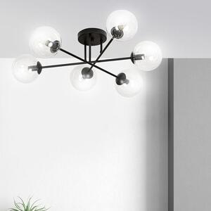 Stropní svítidlo BRENDI 6B – černé, čiré sklo, 6× E14, šířka 75 cm