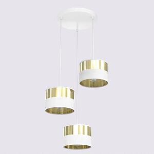 Závěsné svítidlo LUX 3 PREM – bílé / zlaté, textilní stínidla, 3× E27, šířka 43 cm