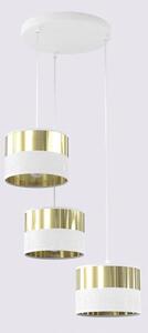 Závěsné svítidlo LUX 3 PREM – bílé / zlaté, textilní stínidla, 3× E27, šířka 43 cm