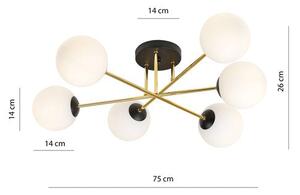 Stropní svítidlo MAGNUM 6 – černé, opálové sklo, 6× E14, šířka 75 cm