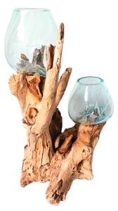 VÁZA, dřevo, sklo, 40 cm Ambia Home