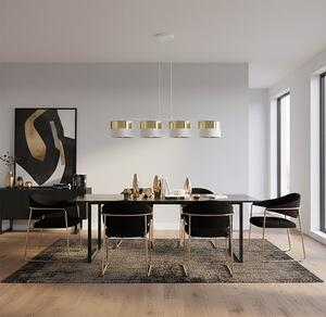 Závěsné svítidlo LUX 4 – bílé / zlaté, textilní stínidla, 4× E27, šířka 95 cm