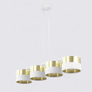 Závěsné svítidlo LUX 4 – bílé / zlaté, textilní stínidla, 4× E27, šířka 95 cm