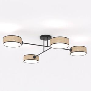Stropní svítidlo MAGA 4 – hnědé / černé, ratanová stínidla, 4× E14, šířka 96 cm