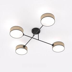 Stropní svítidlo MAGA 4 – hnědé / černé, ratanová stínidla, 4× E14, šířka 96 cm