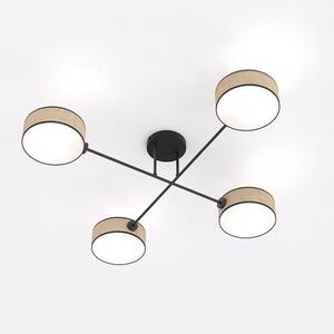 Stropní svítidlo MAGA 4 – hnědé / černé, ratanová stínidla, 4× E14, šířka 96 cm