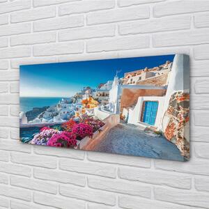 Obrazy na plátně Budovy Řecko mořské květiny 100x50 cm