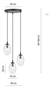 Závěsné svítidlo ASTRAL 3 PREM – černé, čiré sklo, 3× E14, šířka 40 cm