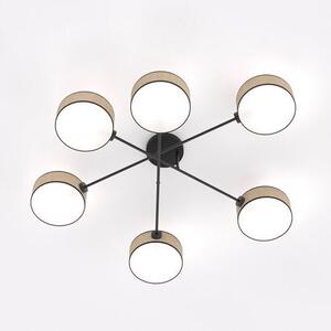 Stropní svítidlo MAGA 6 – hnědé / černé, ratanová stínidla, 6× E14, šířka 105 cm