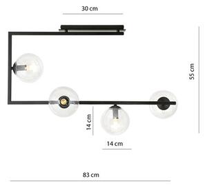 Stropní svítidlo SOMA 4 – černé, čiré sklo, 4× E14, šířka 83 cm