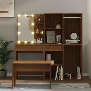 Toaletní stolek sada s LED hnědý dub kompozitní dřevo 3114106