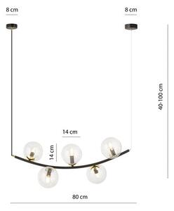 Závěsné svítidlo RITZ 5 – černé, čiré sklo, 5× E14, šířka 80 cm
