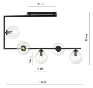 Stropní svítidlo SOMA 5 – černé, čiré sklo, 5× E14, šířka 83 cm