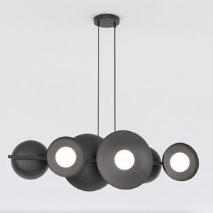 Závěsné svítidlo VOLUM 6 – černé, bílé sklo, 6× G9, šířka 100 cm