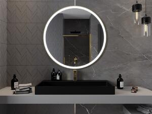 Mexen Esso, kulaté LED podsvícené koupelnové zrcadlo 100 cm, 6000K, topná podložka proti zamlžování, zlatý rám, 9825-100-100-611-50