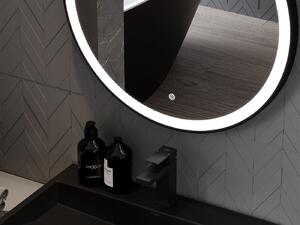 Mexen Esso, kulaté LED podsvícené koupelnové zrcadlo 90 cm, 6000K, topná podložka proti zamlžování, černý rám, 9825-090-090-611-70