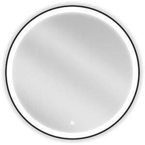 Mexen Esso, kulaté LED podsvícené koupelnové zrcadlo 80 cm, 6000K, topná podložka proti zamlžování, černý rám, 9825-080-080-611-70