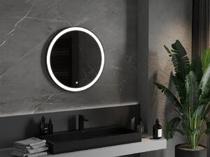 Mexen Esso, kulaté LED podsvícené koupelnové zrcadlo 70 cm, 6000K, topná podložka proti zamlžování, černý rám, 9825-070-070-611-70