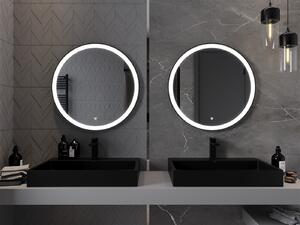 Mexen Esso, kulaté LED podsvícené koupelnové zrcadlo 70 cm, 6000K, topná podložka proti zamlžování, černý rám, 9825-070-070-611-70