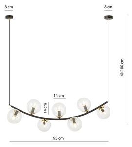 Závěsné svítidlo RITZ 7 – černé, čiré sklo, 7× E14, šířka 95 cm