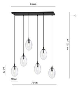 Závěsné svítidlo ASTRAL 6 – černé, čiré sklo, 6× E14, šířka 65 cm