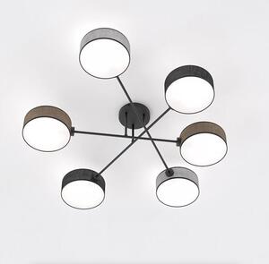 Stropní svítidlo MAGA 6 – černé / hnědé / šedé, textilní stínidla, 6× E14, šířka 105 cm
