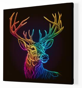 Obraz na plátně - barevný jelen, hlava FeelHappy.cz Velikost obrazu: 60 x 60 cm