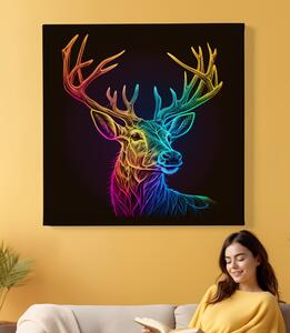 Obraz na plátně - barevný jelen, hlava FeelHappy.cz Velikost obrazu: 60 x 60 cm