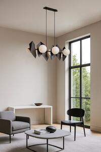 Závěsné svítidlo DRIFTON 6 – černé, bílé sklo, 6× E14, šířka 100 cm