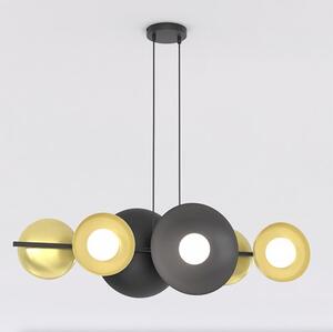 Závěsné svítidlo VOLUM 6 – černé / zlaté, bílé sklo, 6× G9, šířka 100 cm