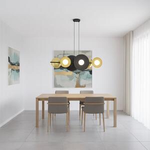 Závěsné svítidlo VOLUM 6 – černé / zlaté, bílé sklo, 6× G9, šířka 100 cm
