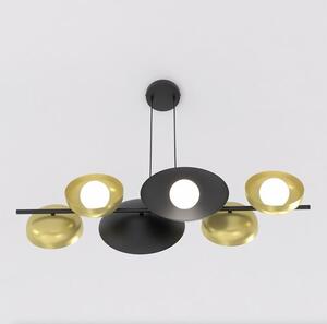 Závěsné svítidlo VOLUM 6 – černé / zlaté, bílé sklo, 6× G9, šířka 100 cm