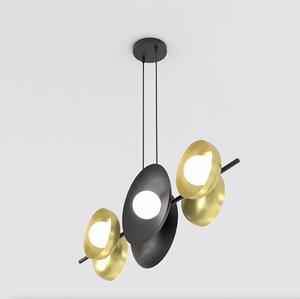 Závěsné svítidlo VOLUM 6 – černé / zlaté, bílé sklo, 6× G9, šířka 100 cm