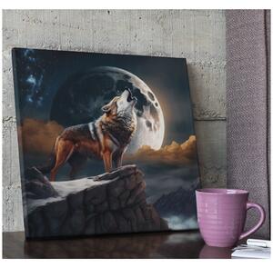 Obraz na plátně - Vlk vyjící na měsíc FeelHappy.cz Velikost obrazu: 40 x 40 cm