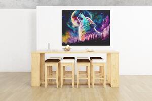 Obraz na plátně - Vlk vyjící na měsíc, barevný FeelHappy.cz Velikost obrazu: 40 x 30 cm