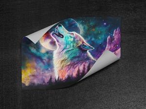 Plakát - Vlk vyjící na měsíc, akvarel FeelHappy.cz Velikost plakátu: A3 (29,7 × 42 cm)