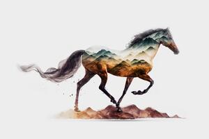Plakát - Běžící kůň, akvarel FeelHappy.cz Velikost plakátu: A3 (29,7 × 42 cm)