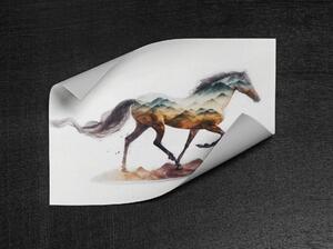 Plakát - Běžící kůň, akvarel FeelHappy.cz Velikost plakátu: A3 (29,7 × 42 cm)