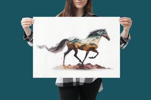 Plakát - Běžící kůň, akvarel FeelHappy.cz Velikost plakátu: A4 (21 × 29,7 cm)