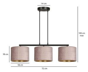 Závěsné svítidlo HILDE 3 – černé, růžová textilní stínidla, 3× E27, šířka 72 cm