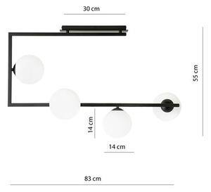 Stropní svítidlo SOMA 4 – černé, opálové sklo, 4× E14, šířka 83 cm