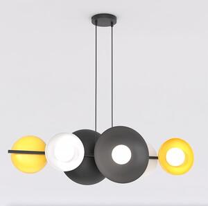 Závěsné svítidlo VOLUM 6 – černé / bílé / oranžové, sklo, 6× G9, šířka 100 cm