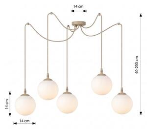 Závěsné svítidlo GIGI 5 – moka, opálové sklo, 5× E14, šířka 200 cm