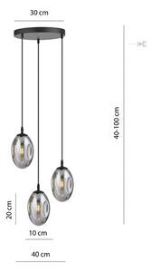 Závěsné svítidlo ASTRAL 3 PREM – černé, grafitové sklo, 3× E14, šířka 40 cm
